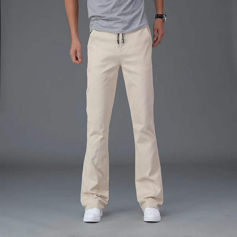 

Summer Thin Men's Micro Flared Jeans Elastic Waist Dstring Casual Pants Slim Fit Korean Sle Trendy Cotton Polyester Blend