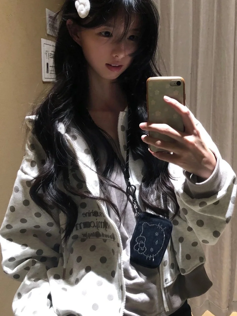 

Американский ретро-кардиган с капюшоном, вышивкой в горошек и надписью, свободный, на молнии, для женщин, весна-осень