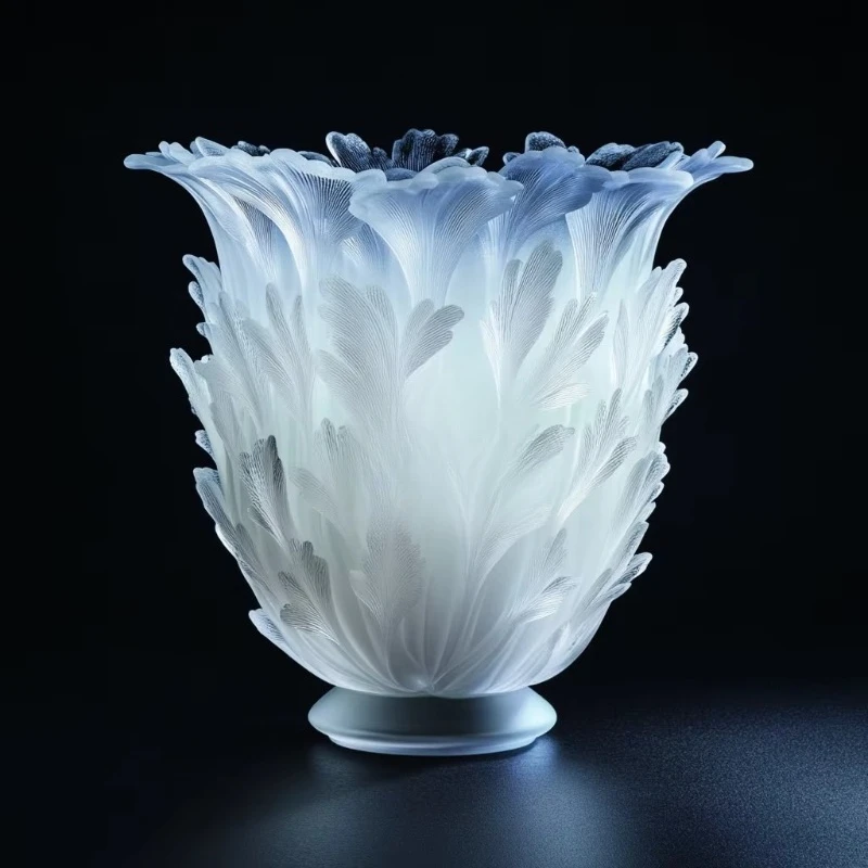 

Hand-carved home decoration, crystal glass leaf relief vase