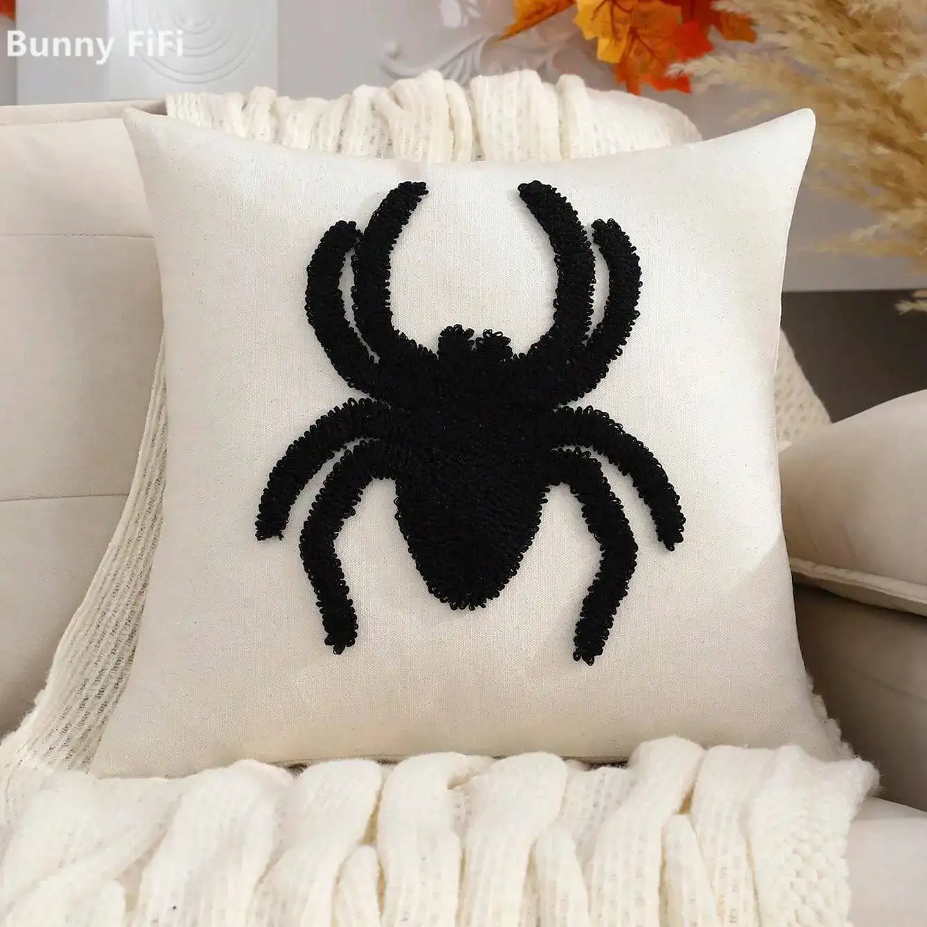 Halloween Spider Pumpkin Ghost Cushion Covers Embroidered Cotton Linen Modern Decorative Throw Pillow Cases For Sofa Bed Decor