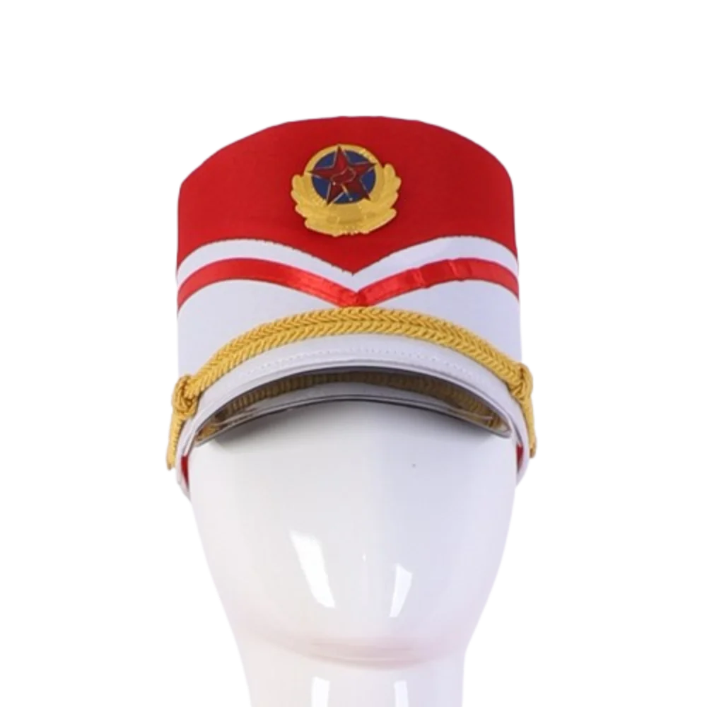 

Cosplay Show Marching Band Hat Gold Trim Strips Skin-friendly Drum Major Master Hats Photography Themed Party Soldier Top Cap