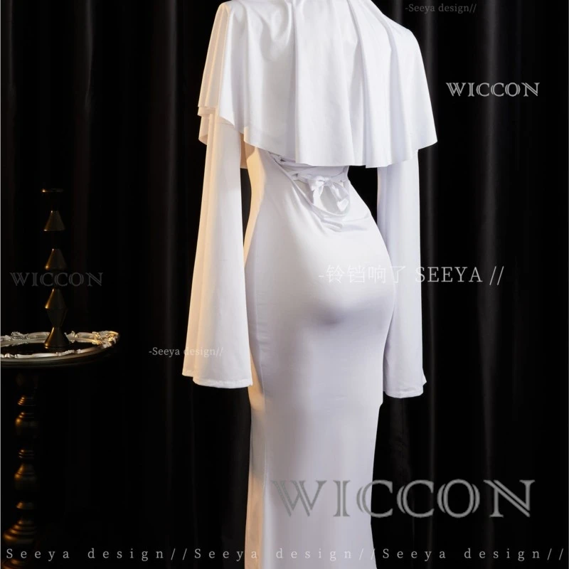 Cute Sexy Ghost Lady Halloween Cosplay Costume White Long Maxi Dress With Mask Women Spooky Uniform Outfit for Carnival Party