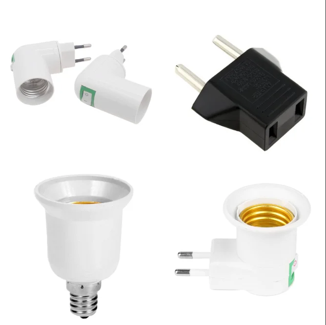 

1pc E27 LED Light Socket PBT PP E27 EU To US Plug Adapter White Base LED Lamp Base With Switch Adapter Converter Socket