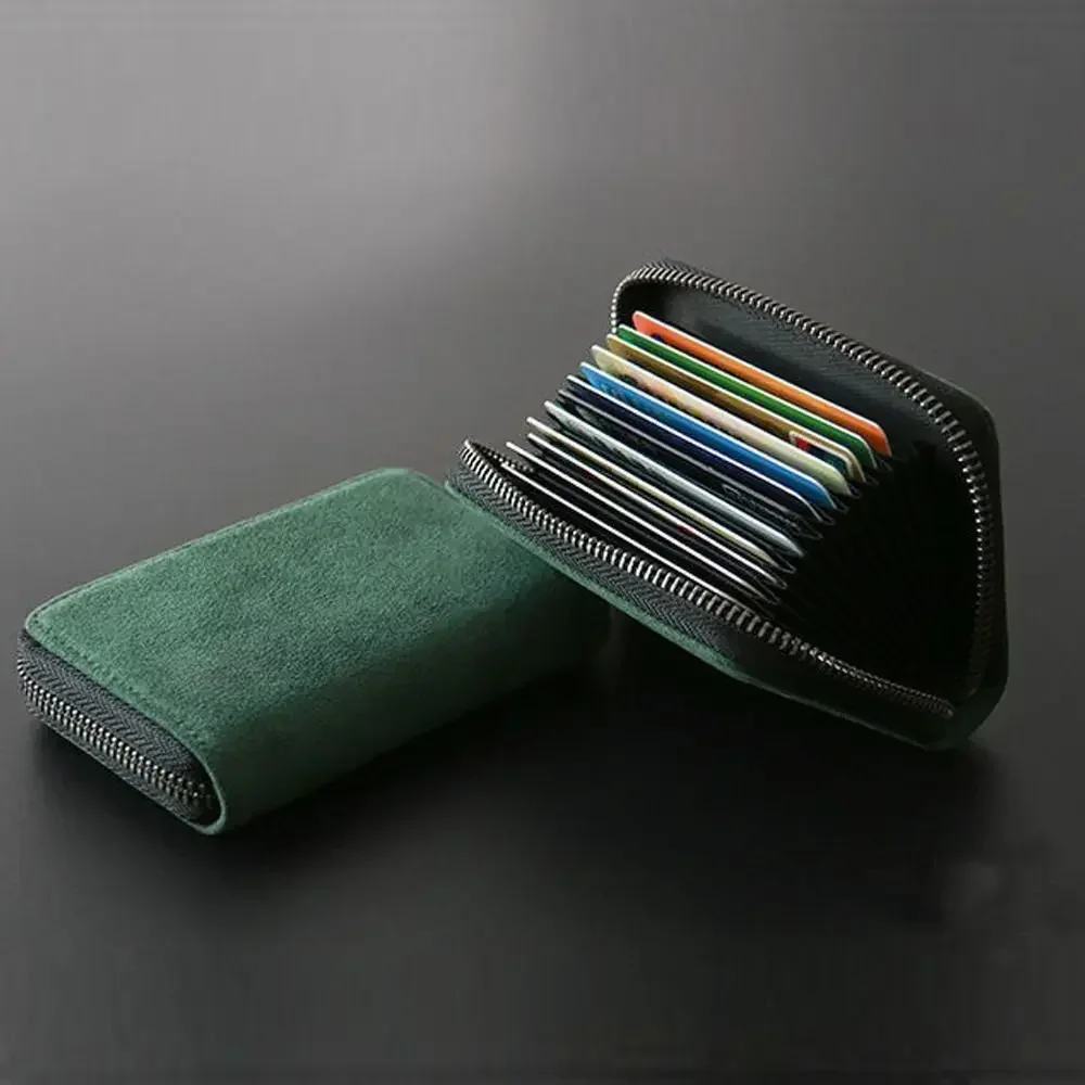 Men's Card Bag 18Cards Slots 2 Small Change Slots Credit Card Holder Anti-Demagnetization Card Organizer Zipper Coin Pouch