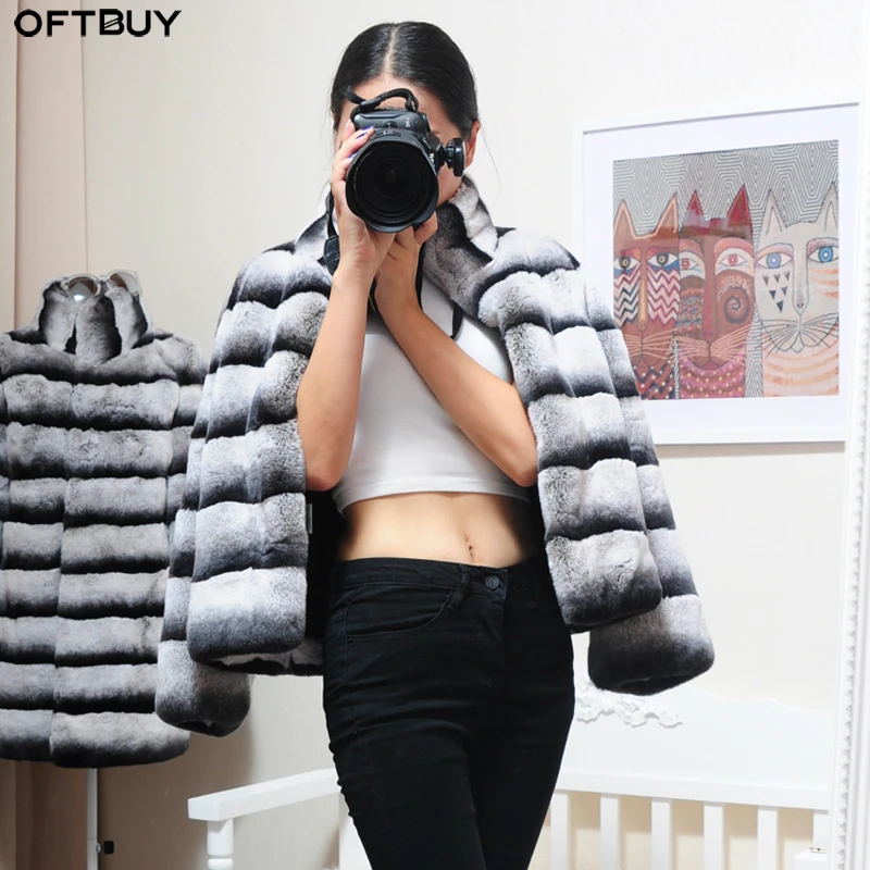 OFTBUY 2020 winter jacket women real fur coat natural rex rabbit fur outerwear thick warm luxury brand streetwear casual striped