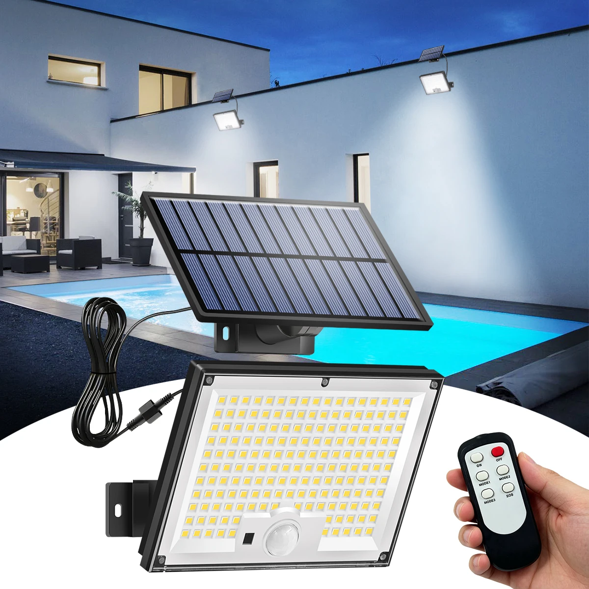 

Solar Motion Sensor Outdoor Flood Lights with 400/172 Bright LEDs Dusk to Dawn Outside Flood Lights with 16ft Cable IP65 Lamp