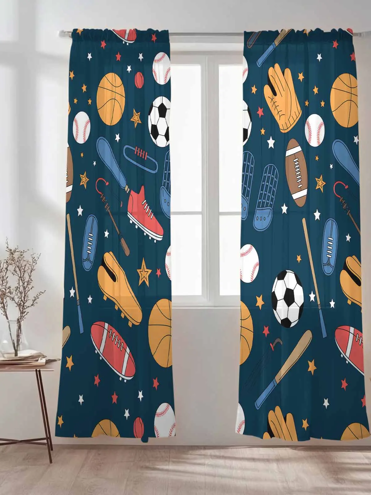 

Soccer Rugby Basketball Baseball Tulle Sheer Curtains for Living Room Bedroom Kitchen Decoration Voile Organza Curtains