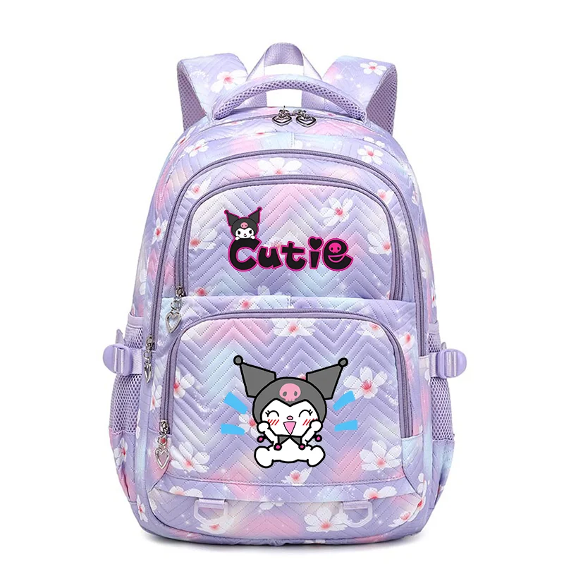 Kuromi Exquisite Floral Fasion Women Backpack Female Portable Waterproof Travel Bag Teenage Girls Students Bookbag Mochila