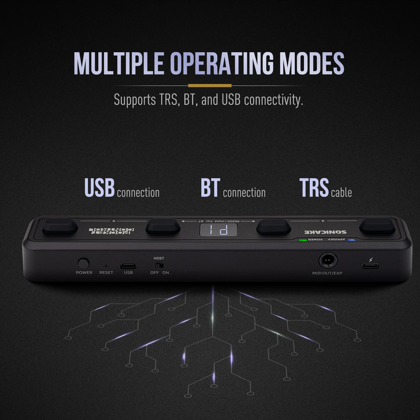 SONICAKE Local Pocket Control Colorful Portable Wireless MIDI Controller 4 Programmable Footswitches, USB Host, Battery Built-in view 4
