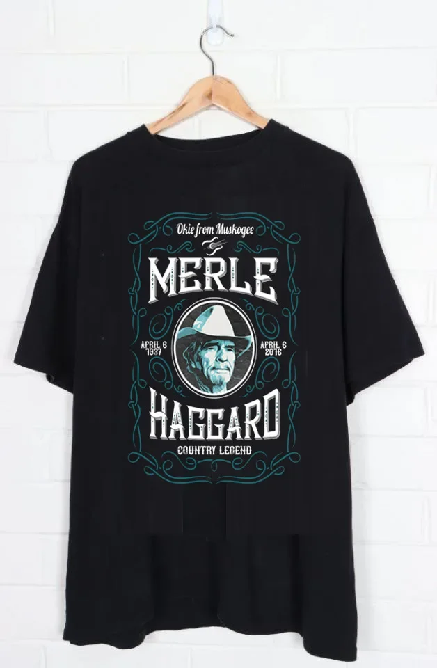 

Merle Haggard T-Shirt Cotton Black Short Sleeve Unisex All Size S to 5XL