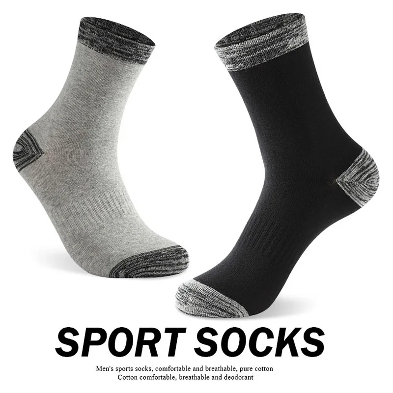 Chaussettes thermiques en coton pour hommes, chaussettes longues pour hommes, course à pied, randonnée, marche, affaires, loisirs, noir, grande taille 42-48, 105r, 3 paires