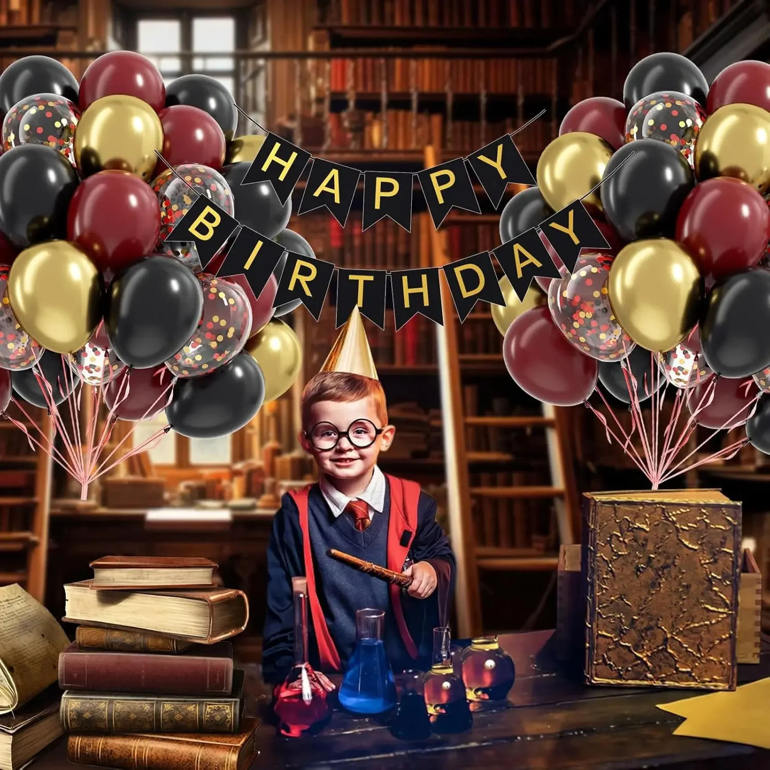 60 قطعة 12 بوصة بالونات سوداء بورجوندي وذهبية مع بالونات قصاصات ذهبية حمراء وسوداء لزينة عيد الميلاد بطابع سحري كستنائي