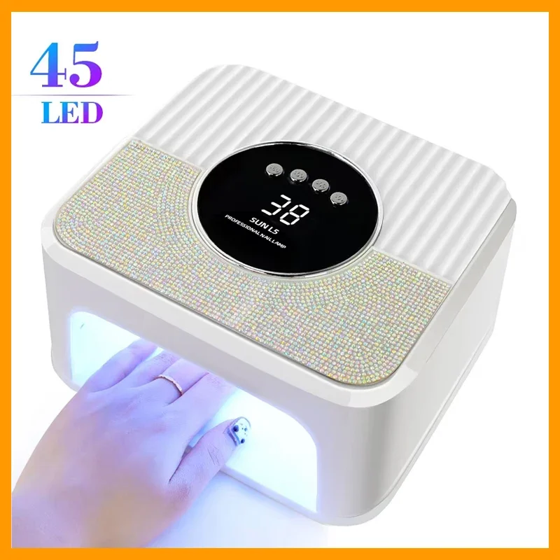 

45LED УФ-лампа для ногтей Мощная сушилка для ногтей с ЖК-дисплеем Смарт-экран Лампа для сушки геля Съемная основа Инструмент для педикюра для дома