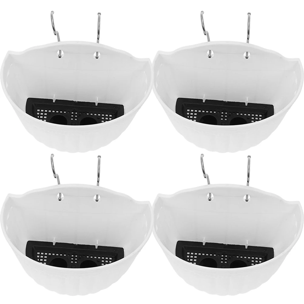 

4 set 4 Sets White Small Resin Hanging Wall Planter Pots with Hooks for Balcony Garden Decor Flowerpot Set