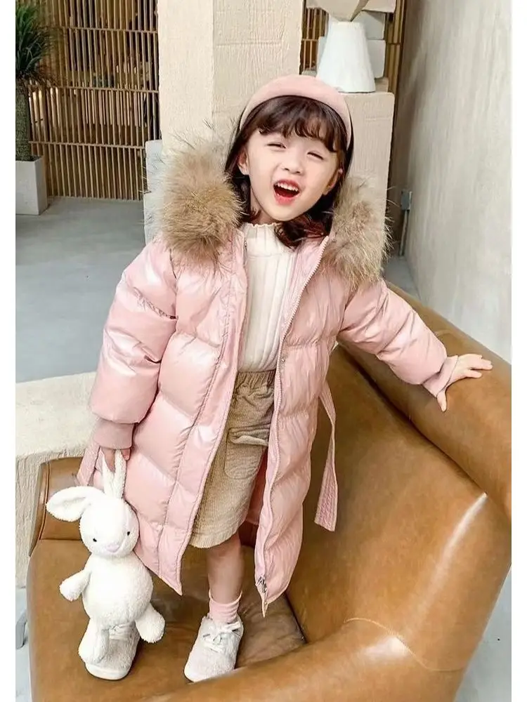 

children's down jacket Korean 2025 hooded boy and girl real fur collar baby thick coat