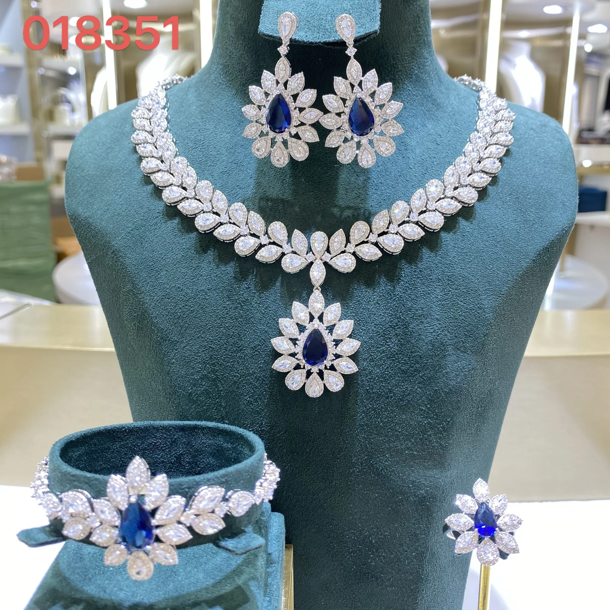 018351 4PCS Bridal Necklace Earring Sets Cubic Zirconia Jewelry Sets for Women Dubai Indian Wedding Jewelry Accessories