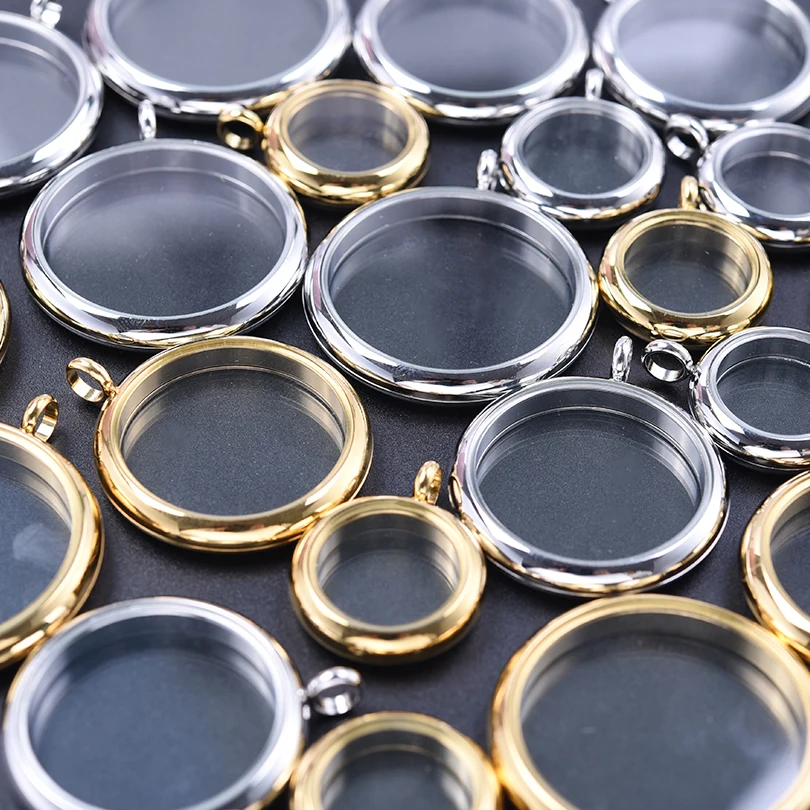 1Pc No Fade Various Styles Glass Medaillon Coin Bezel Pendant Jewelry Materiales Round Living Cremation Ashes Locket Colgantes