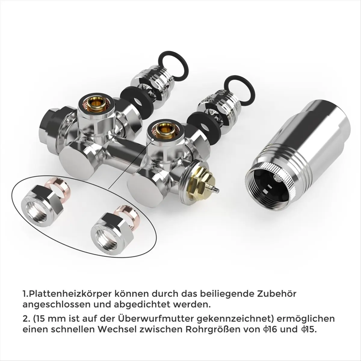 

【frki】 Multiblock Set Radiator Connection Fitting with Thermostat 50 mm, Tap Block, Valve Fittings Set, Heating Accessories