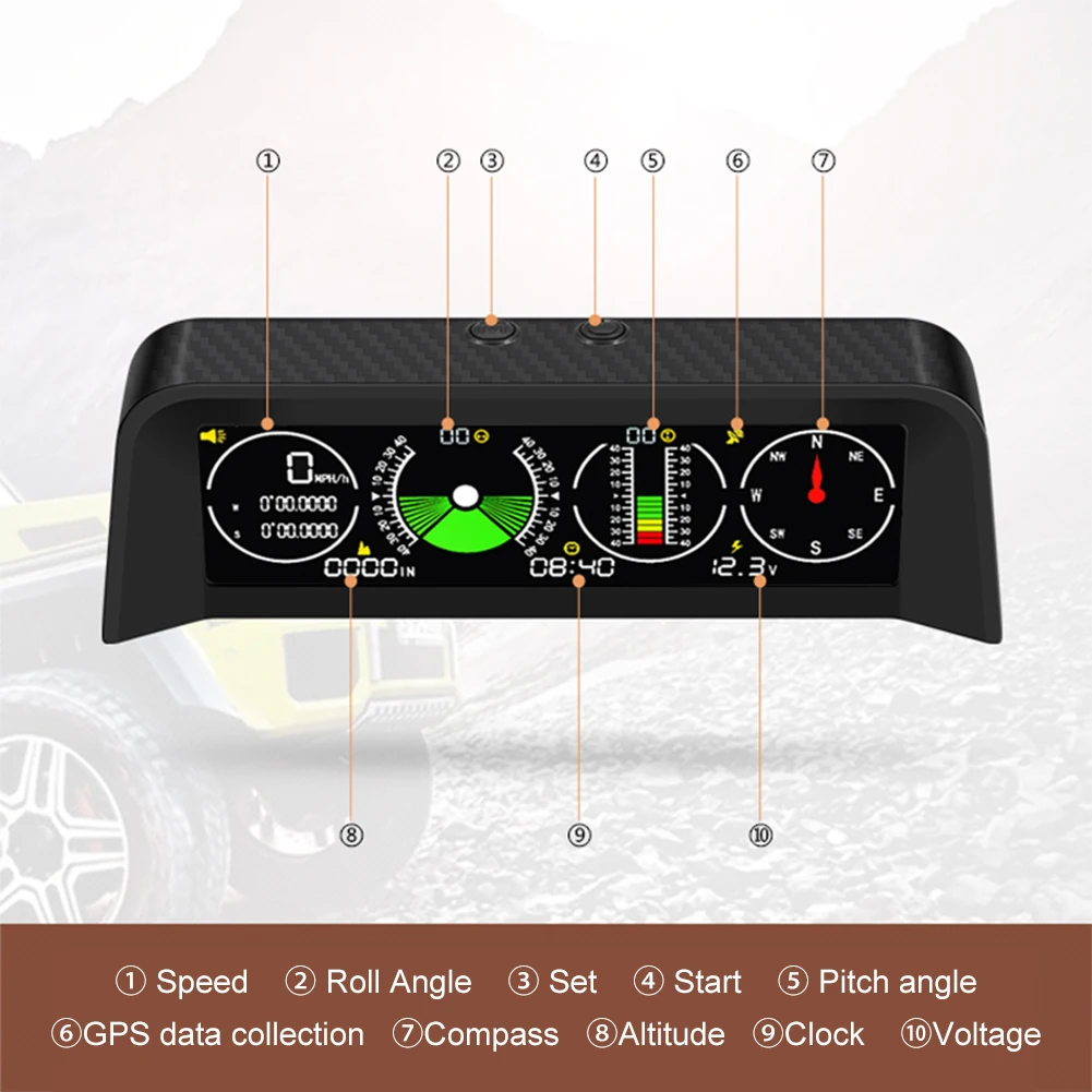 Universal Car HUD Inclinometer Head Up Display GPS Speedometer MPH Compass Digital Slope Angle Meter Altitude Gauge For Vehicles