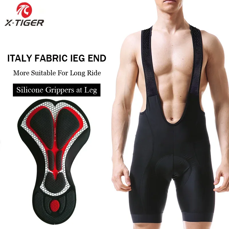 X-TIGER Pro MTB Cycling Bib Shorts With 5cm Italy Grippers Lightweight Bib Pants High-Density 5D GEL Pad For Long Time Ride