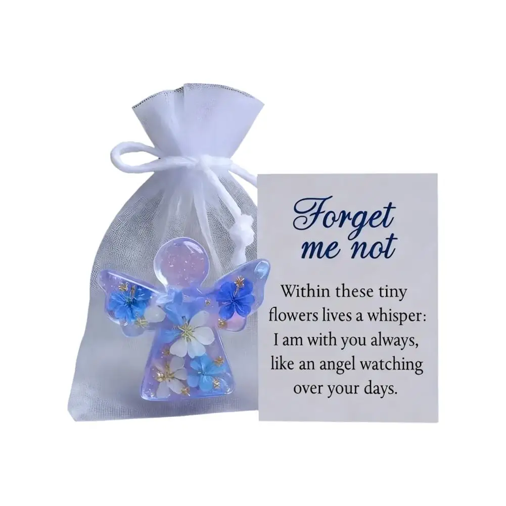 هدية Forget-Me-Not Angel المصنوعة يدويًا - تفاصيل معقدة، مع زهرة Forget-Me-Not الجميلة، هدية تزيينية لأصدقاء العائلة