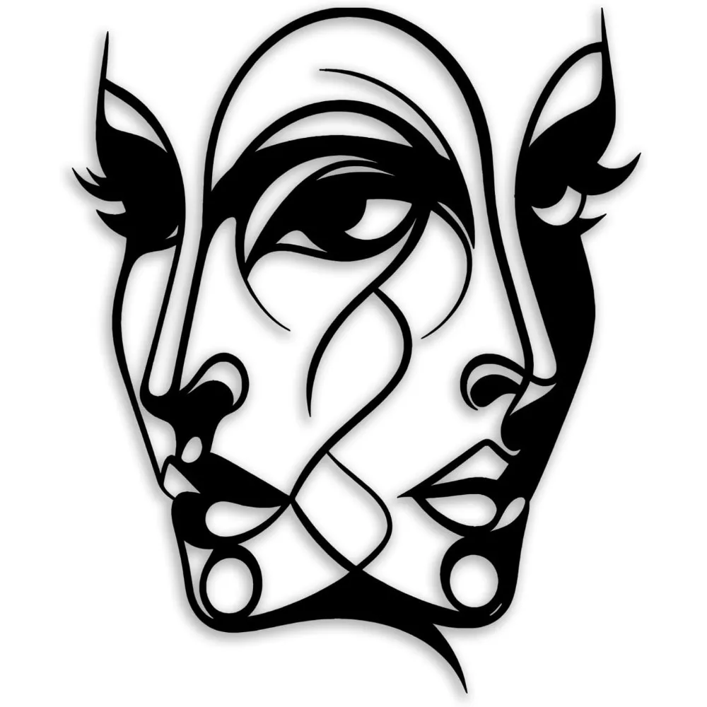 Generic Female Face 2D Flat Metal Wall Art Rustproof Weatherproof Elegant Black Indoor Hanging Decor for Living Room Bedroom Bat