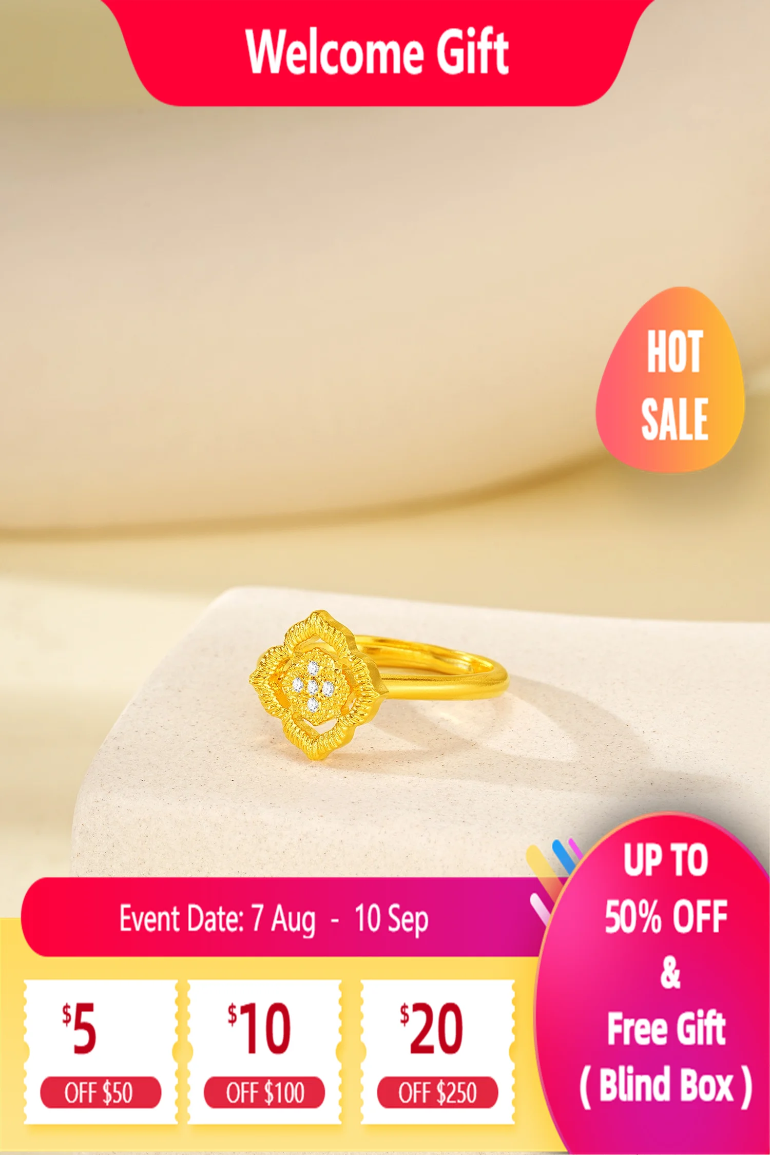 

Lium Gems Good Wish 925 Sterling Silver ring Zirconia inlaid 24k gold vermeil adjustable ring for women gift anniversary