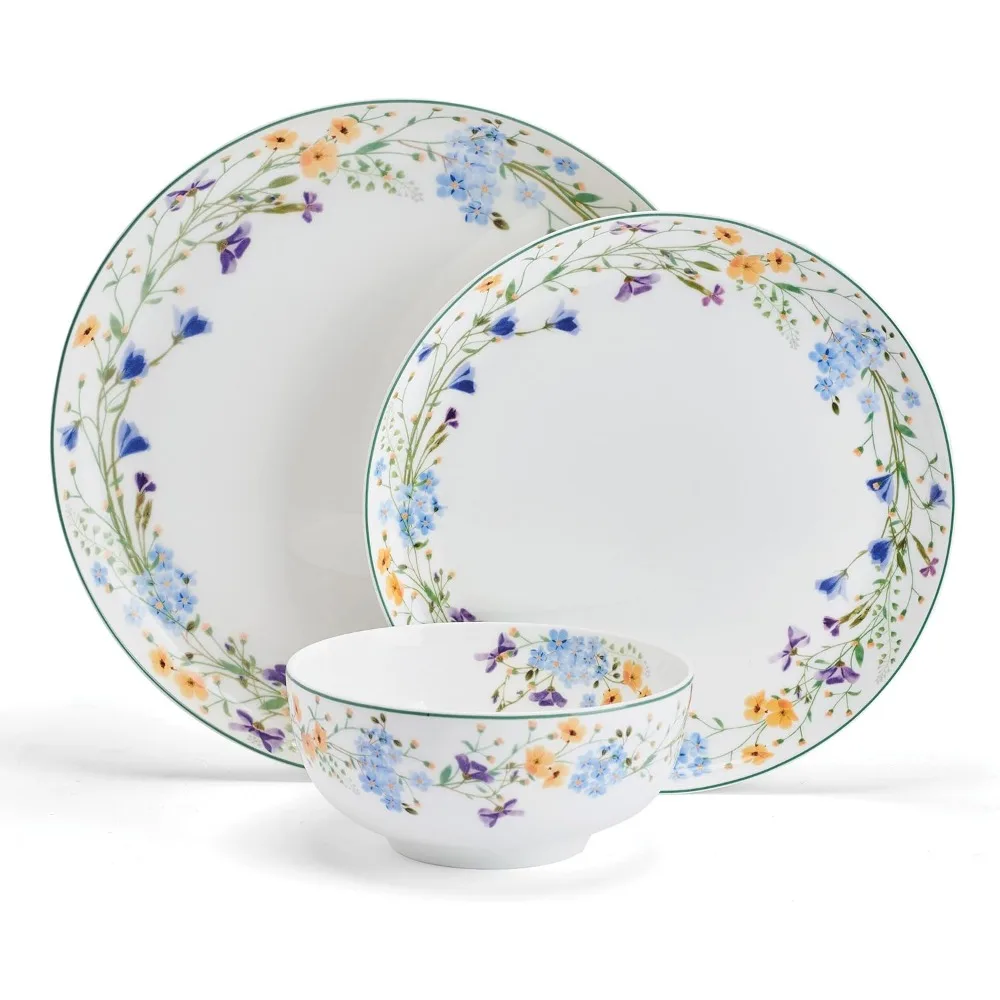 Quinn Lightweight Bone China 12 Piece Dinnerware Plate Bowl Set, Service for 4