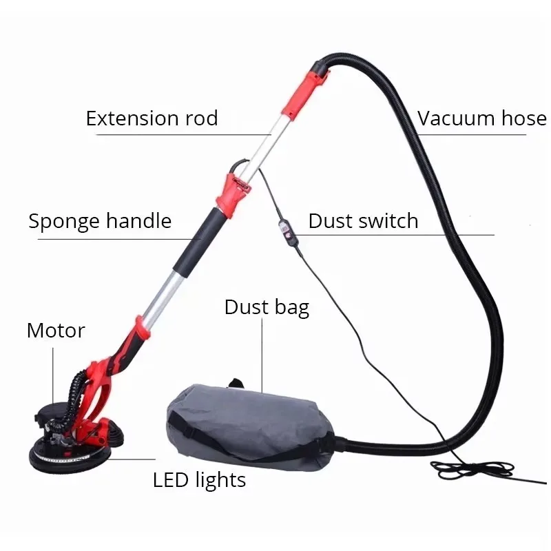 

H202 750W Single Dust Absorption Drywall Grinder Built-in LED Light Wall Polisher Sanding Disc For Construction Putty Finishing