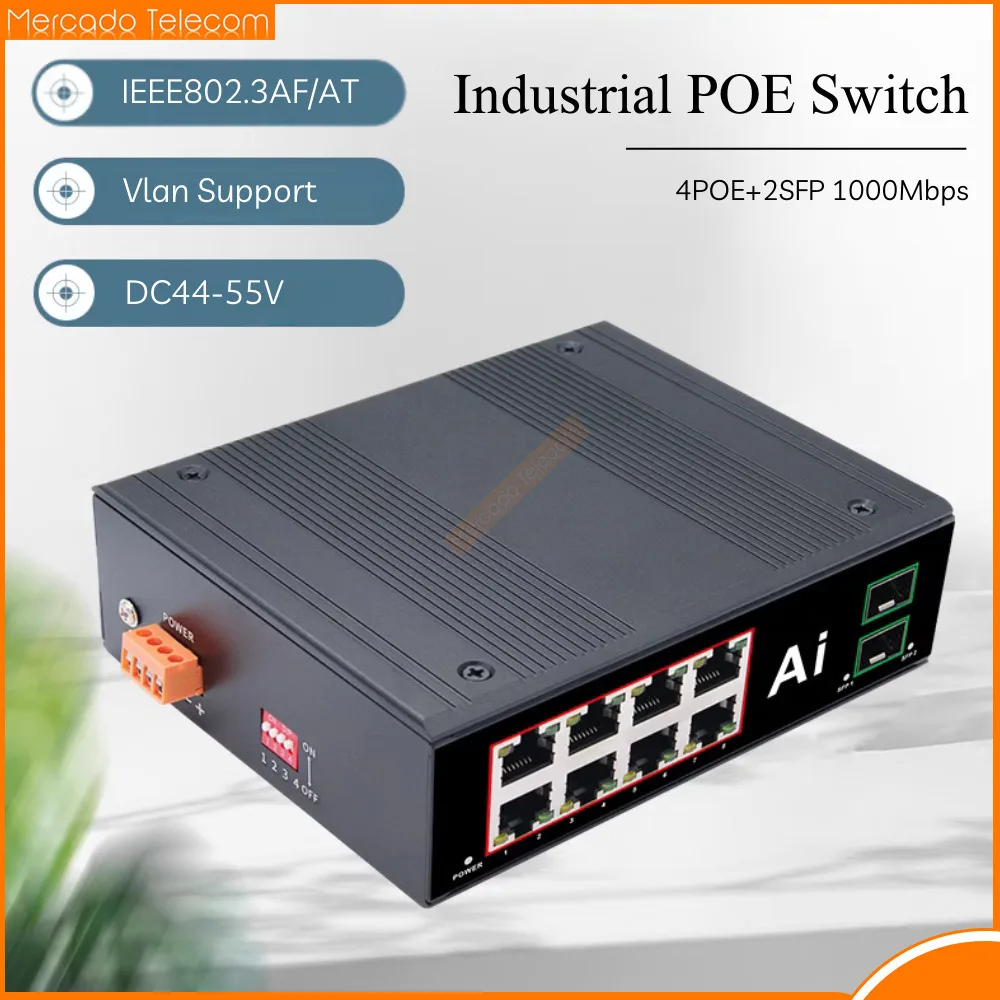 Industrial Switch Gigabit POE Switch 6 Port 100/1000Mbps Ethernet Switch Unmanaged wih Vlan Broadcast Storm Protection LPP