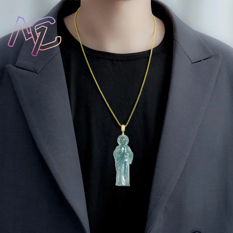 ميانمار الجاديت سانت جود قلادة قلادة الأحجار الكريمة الطبيعية مصمم المجوهرات الحقيقية محظوظ البورمية اليشم الفاخرة خمر #5