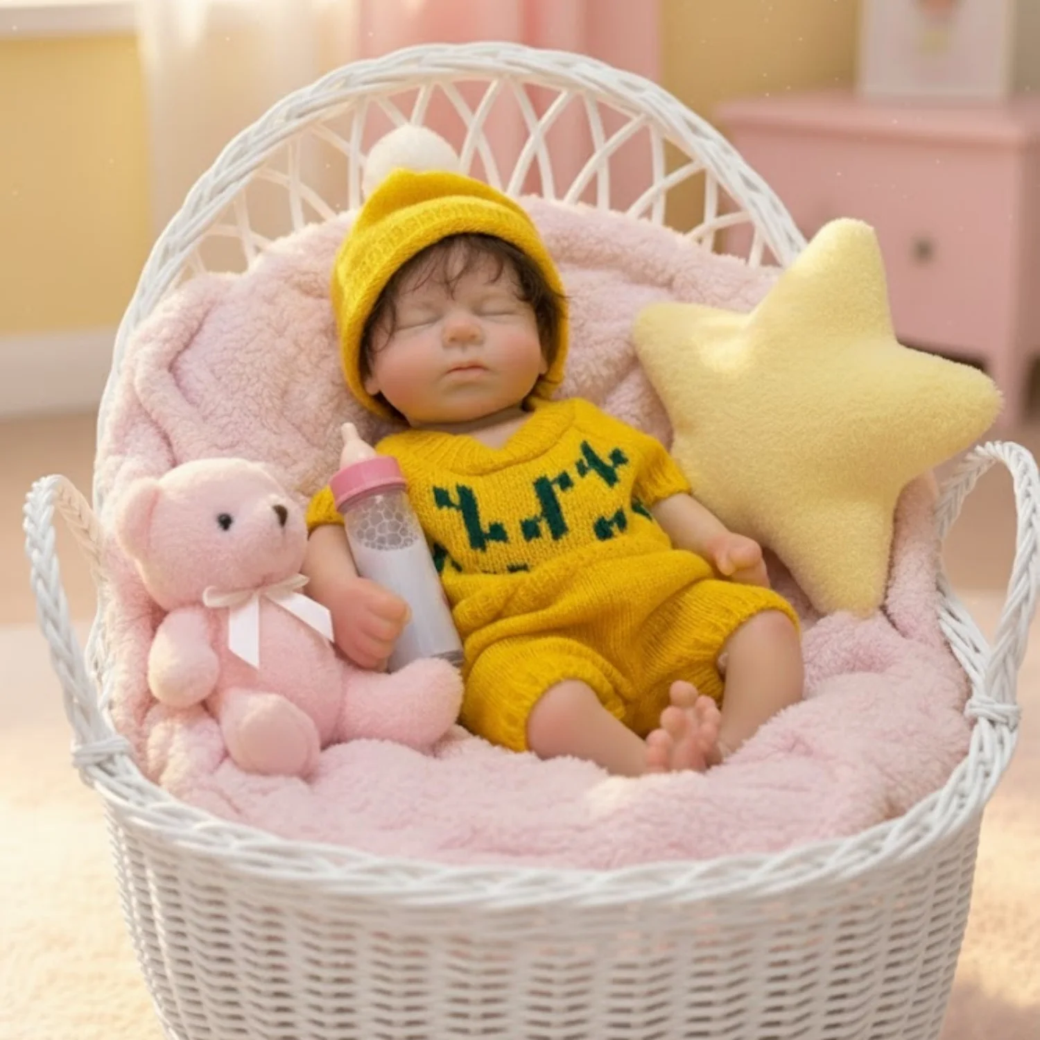 AnjoDoll 13Inch Girl Loulou Open Mouth Silicone Reborn Doll Rooted Hair, Handmade Reborn Baby Doll Reborn Corpo De Silicone