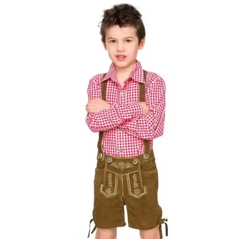 Children Oktoberfest Costume Plaid Lederhosen Bavarian German Beer Festival Fantasia Party Costume For Kids Boy Halloween