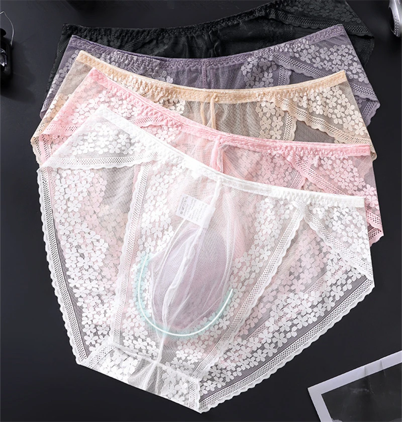 Ropa interior de encaje para hombre, calzoncillos de seda helada, con bolsa convexa 3D, para adultos mayores de 18 años, lencería sexy para hombre, tangas japonesas, nuevo.