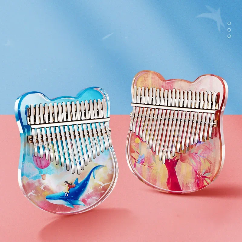 Kalimba 17 Key 21-key Thumb Piano Acrylic Crystal Epoxy Resin Finger Piano Musical Instrument Cat Ocean Whale With Tuner Bag