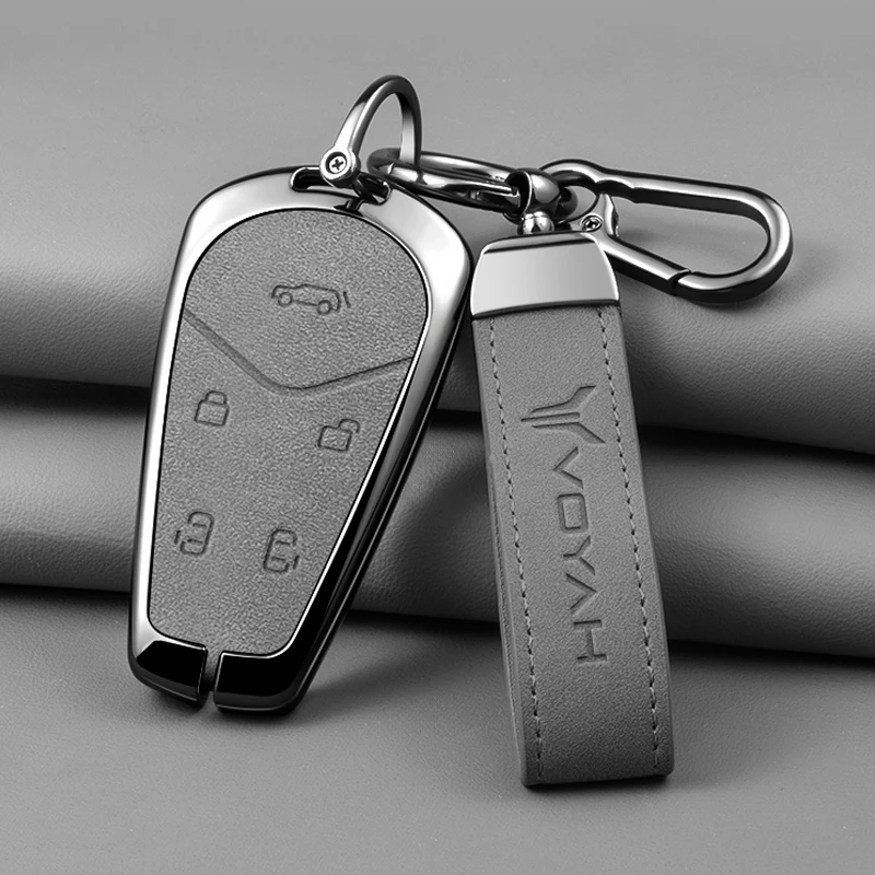 

Leather Car Alloy Key Case Cover Fob for Voyah Dreamer Dream Free Galvanized 2022 2023 2024 2025 Protector Keychain Accessories
