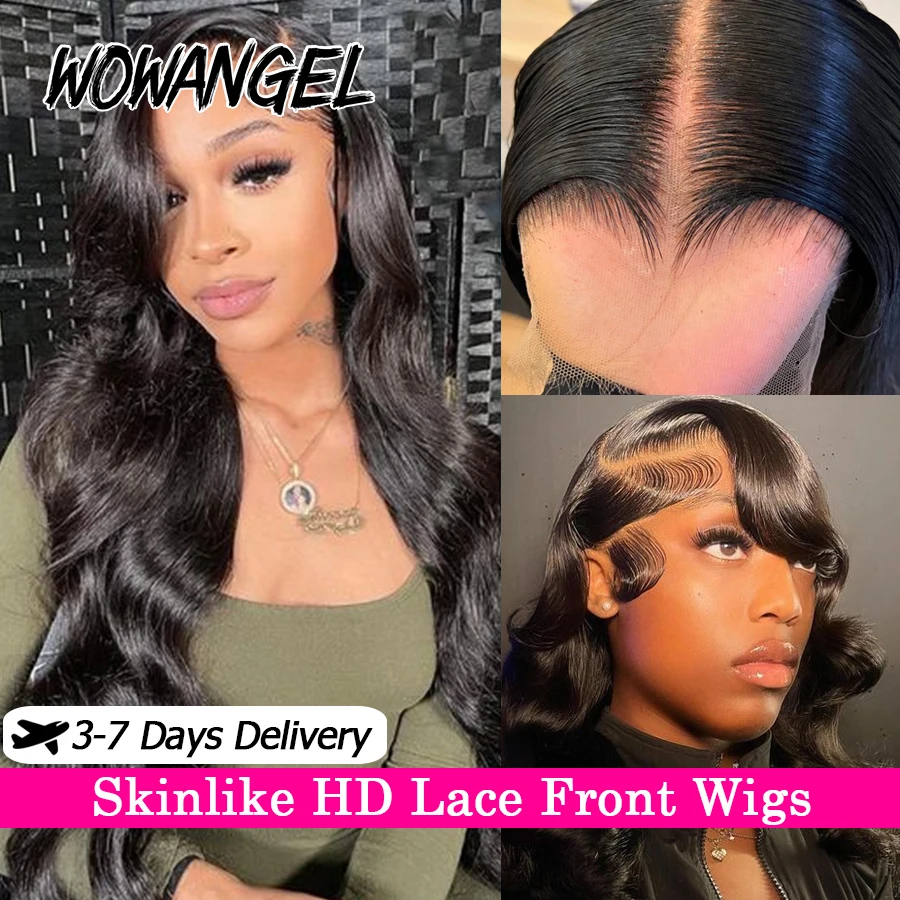 WOWANGEL 30 inch Lace Front Human Hair 250% 13x6 HD Lace Wig Body Wave Skins Melted Pre Plucked Remy Brazilian Hair For Women