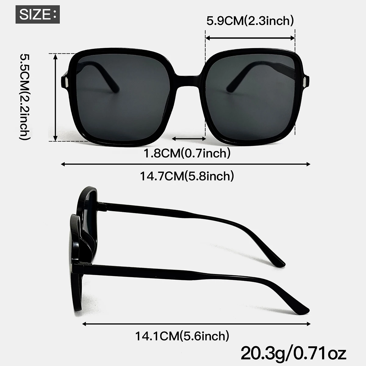 3-teiliges modisches, trendiges, rechteckiges Sonnenbrillen-Set mit großem Rahmen, einfache, lässige Damen-Sonnenbrille, Outdoor-Camping-Fahren – Detail 6