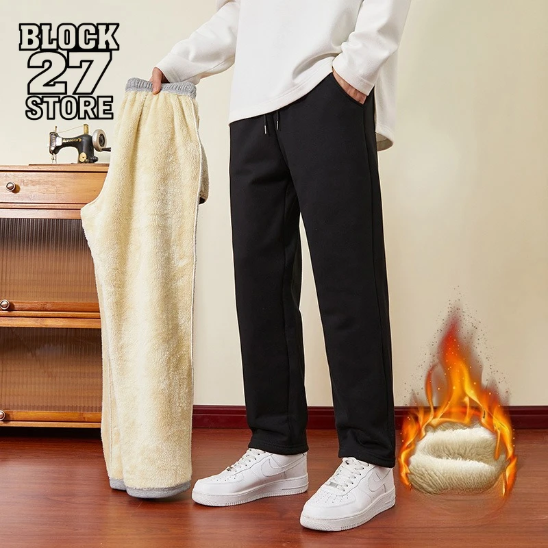 하라주쿠 바지 남성용 겨울 플리스 두꺼운 따뜻한 스웨트팬츠 루즈핏 캐주얼 조거 헤비웨이트 양털 스트리트웨어 빈티지 스타일