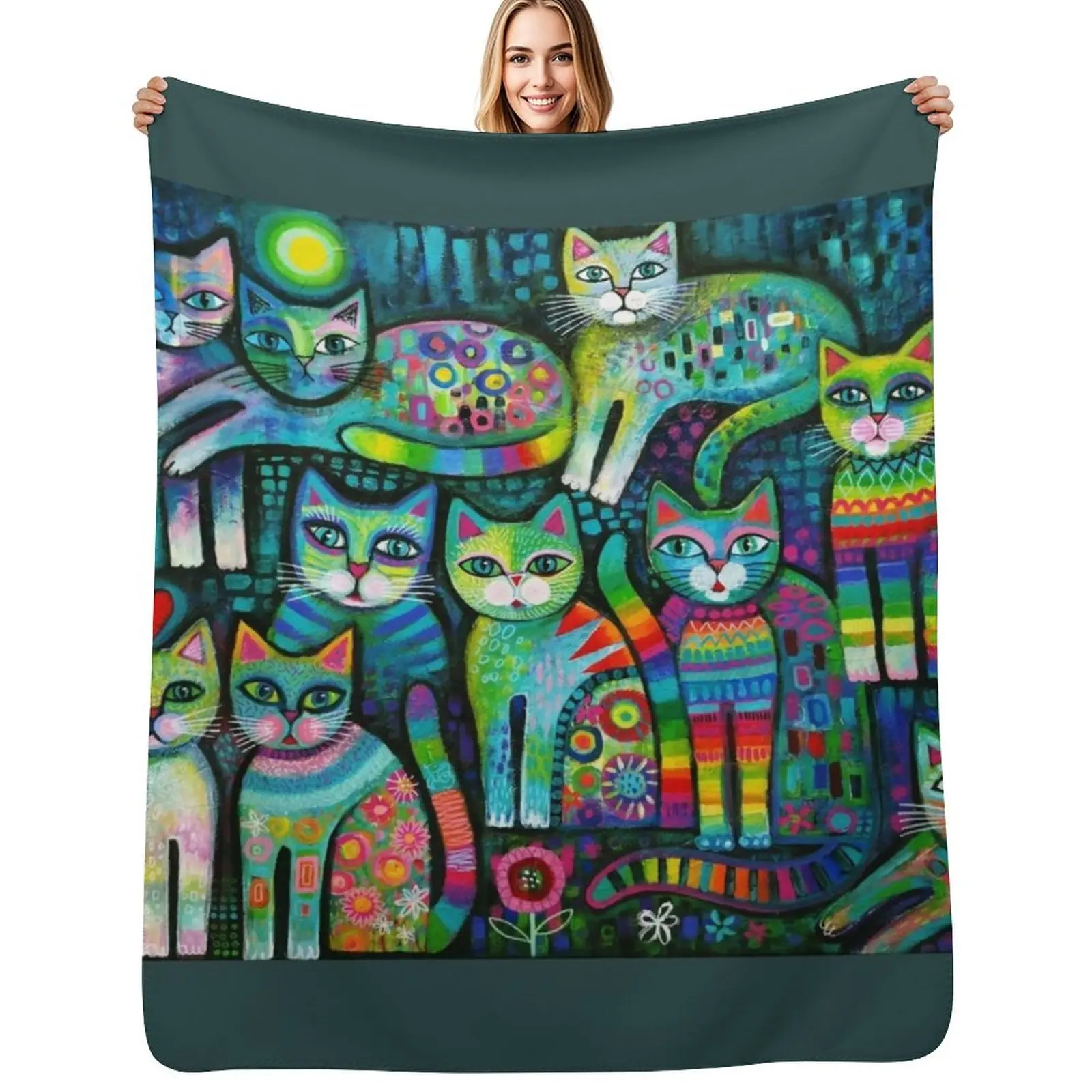 

Fancy Cats Throw Blanket Decorative Sofa Cute Plaid Shaggy Nap Blankets