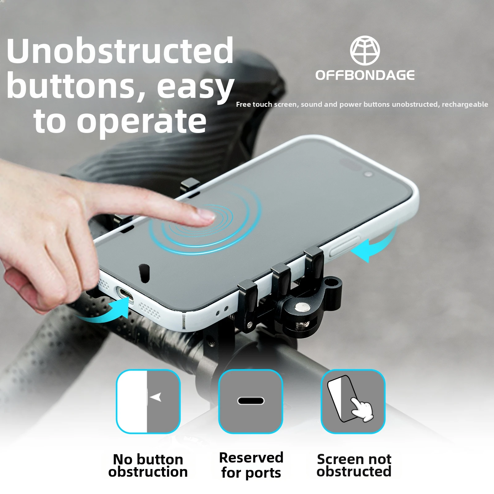 OFFBONDAGE Bicycle Phone Holder Motorcycle Electric Bicycle Phone Aluminum Alloy Bracket Five Claws Mechanical Bike Phone Holder