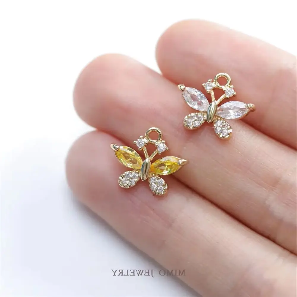 Color-preserving copper plated gold micro-inlaid zircon exquisite yellow and white butterfly pendant DIY hand accessories