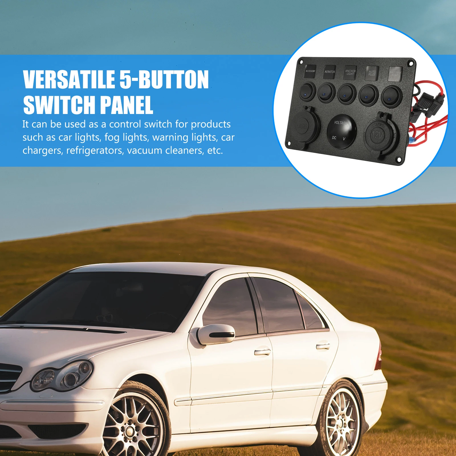 

5-button Switch Panel Voltmeter Cigarette Double USB RV High Power safety Tool Parts Vehicle Boat Yacht SUV