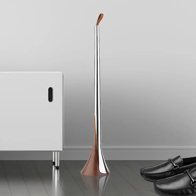 

Stainless steel super long shoehorn, metal wearer, hotel home shoes, walnut