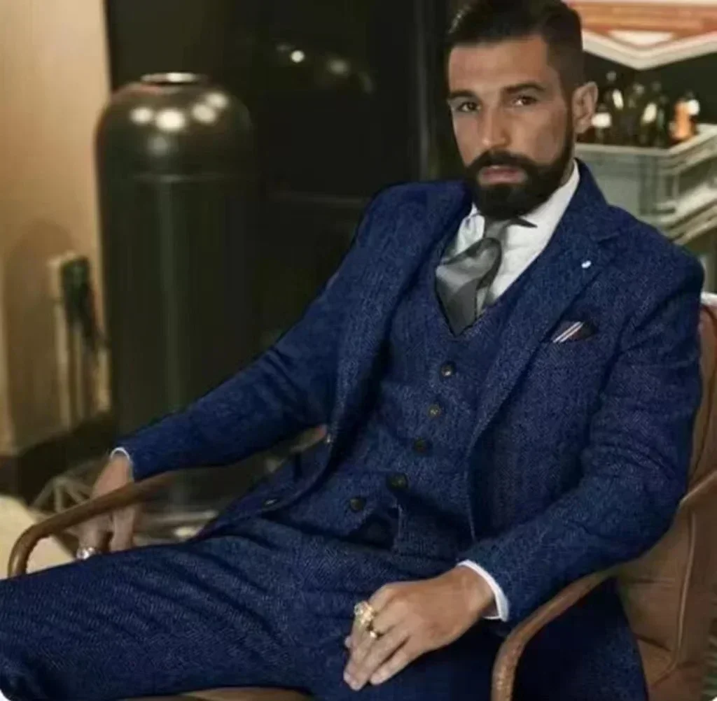 Herringbone Mens Suit 3 Pieces Blazer+Vest+Pant Formal Tweed Dress Tuxedos Suit for Wedding Prom Groomsmen Wedding Dresses