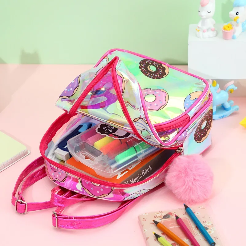 Cartoon Donut Laser Kids School Bag Jelly Children Backpacks Waterproof Cute Backpack Children Kids Fashion PVC School Bag Purse