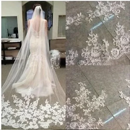 

Fashionable Refine Long Lace Appliques Wedding Veil White Ivory Cathedral Bridal