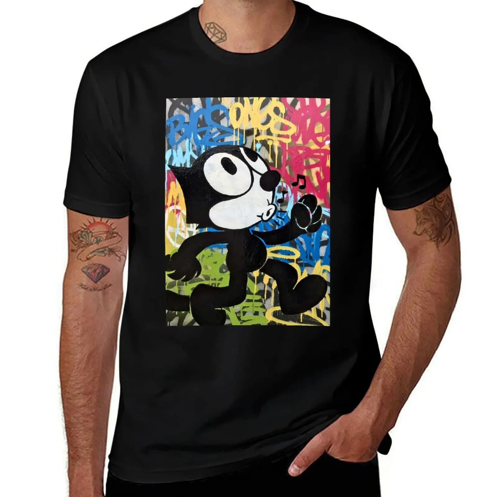 Felix The Urban Graffiti Street Art Cat T-Shirt Casual All Match Tee Shirt for Men T-Shirt