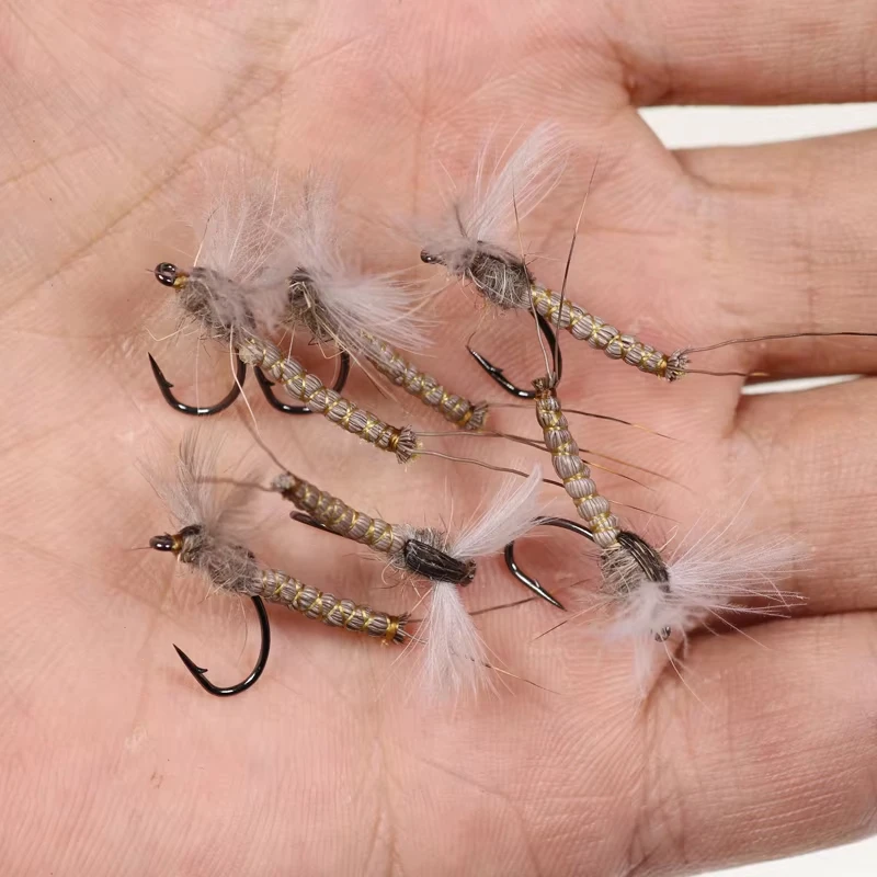 1/3/5 Stück Hirschhaar Eintagsfliege # 10 # 12 # 14 trockene Fliegenfischen-Fliegen, Hirschhaar, Körper, Fliegenbindehaken für Flussforelle, Barsch, Lachs – Detail 2