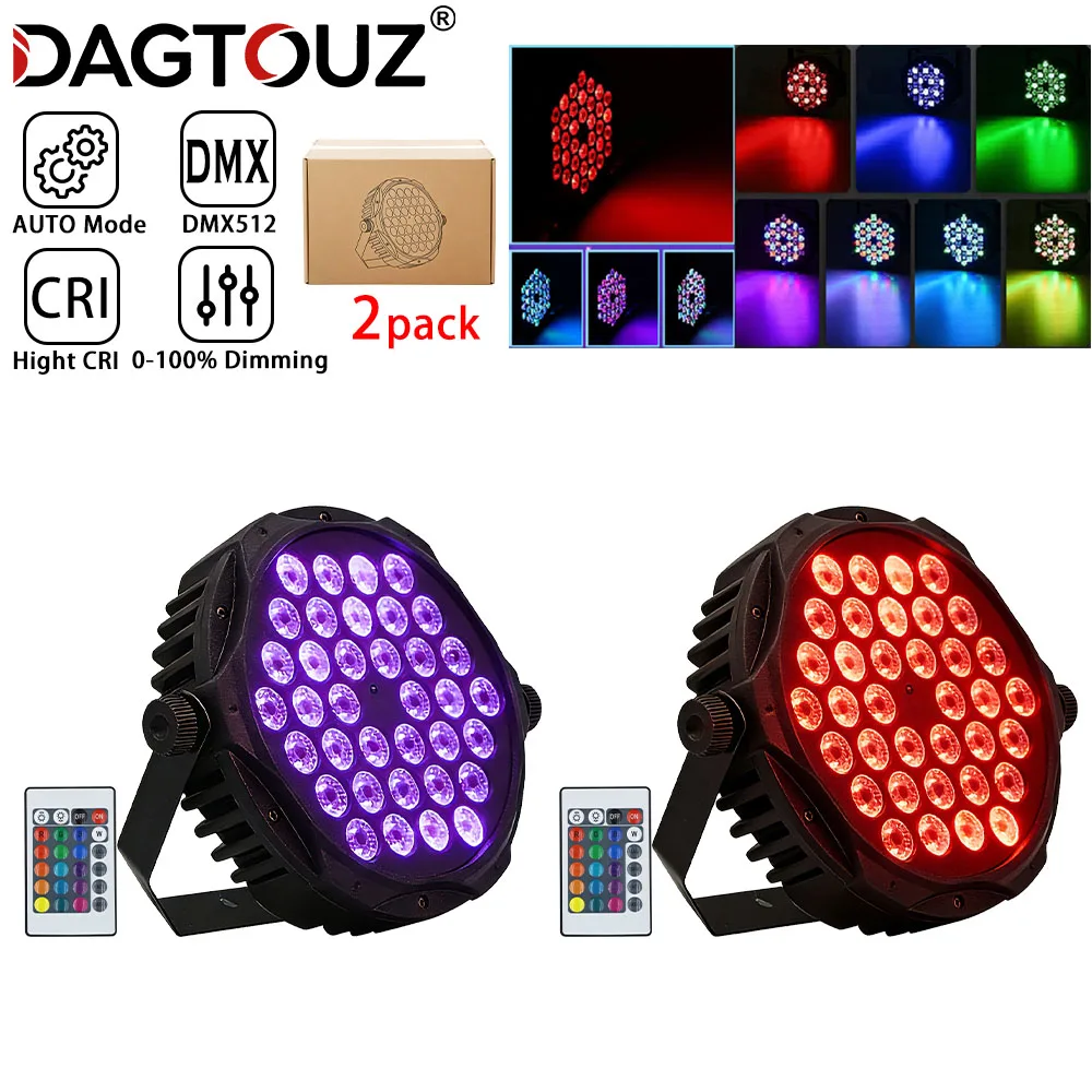 

DAGTOUZ 2 Pack 36LED RGB Par Light, Wireless RC DMX512 Stage Lighting Disco DJ Lights for Wedding Party Festival Atmosphere